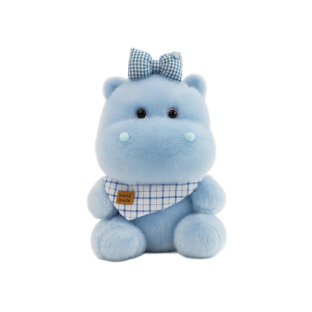 Plush Hippo Stuffed Animal Soft Plush Toy with Decorative Patch and Embroidered Details Suitable for Kids and Collectors