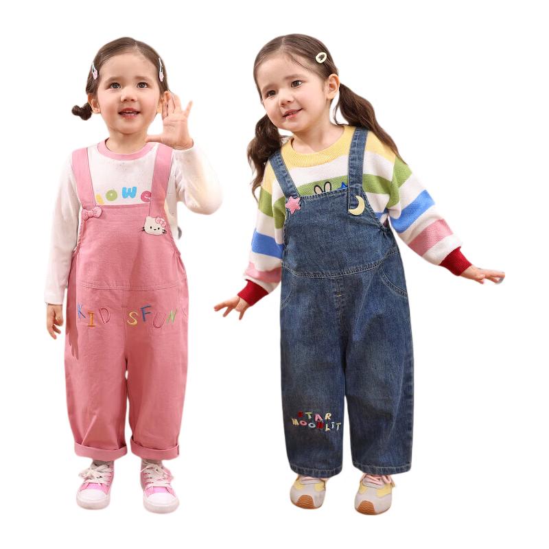 LUSON Baby Girl Appliqué Denim Overalls