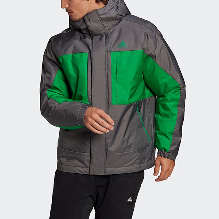 Adidas Logo Patchwork Loose Long Sleeve Down Jacket Men Outerwear Black Green GF0077