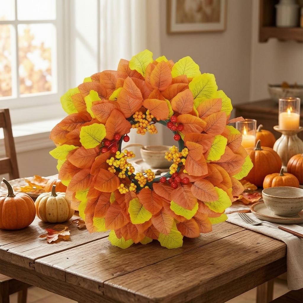 Fall Wreath with Berries Faux Full for Front Door, Entryway, Thanksgiving