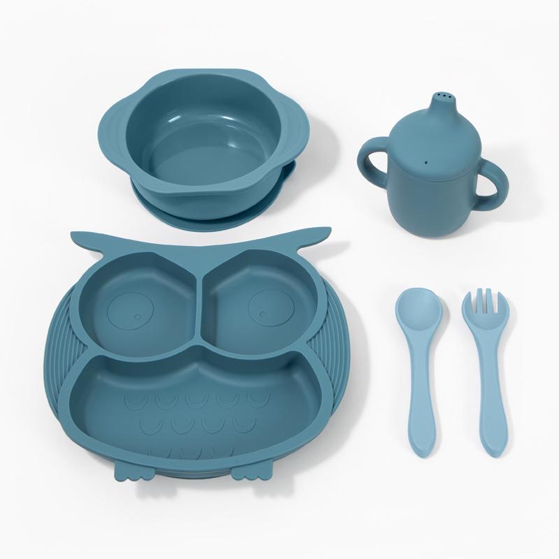 Ensemble de vaisselle pour bébé: Assiette Compartimentée en Silicone, Bavoir, Cuillère, Fourchette, Bol et Ventouse