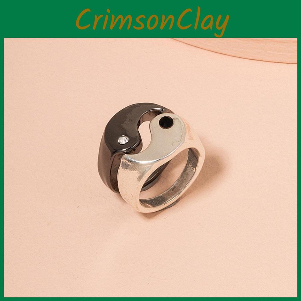 Friendship 2pcs Fashion Rings Yin Yang Matching Gothic Cool Stacking Rings