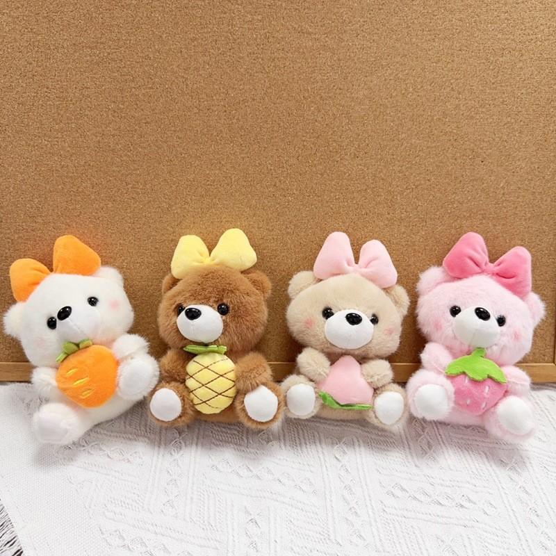 Cute Butterfly Bow Bear Plush Keychain With Gold Keyring For Bag Decor