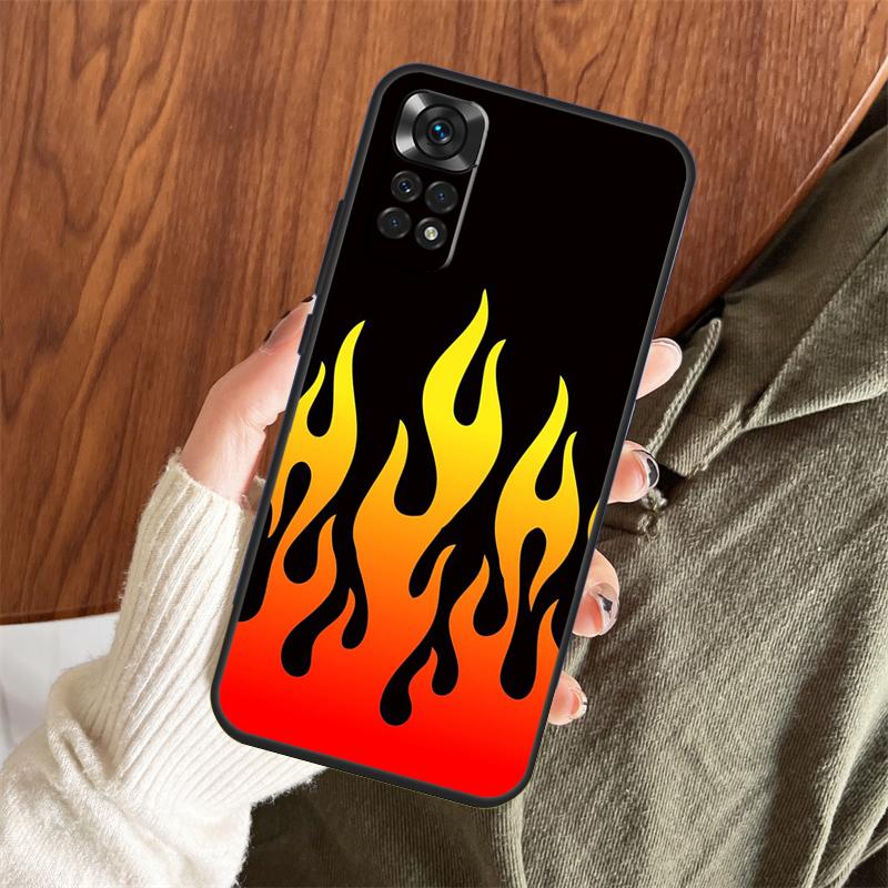 Blue Red Flame Fire Case For Xiaomi Redmi Note 14 Pro 13 12 11 10 15 Pro Plus Redmi 15 C 13 10C 12C 14C 13C Cover