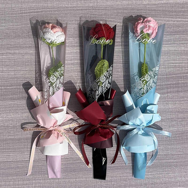 50Pcs Iridescent Single Rose Sleeves Diy Transparent Flower Wrapping Bag Floral Material Packaging Waterproof