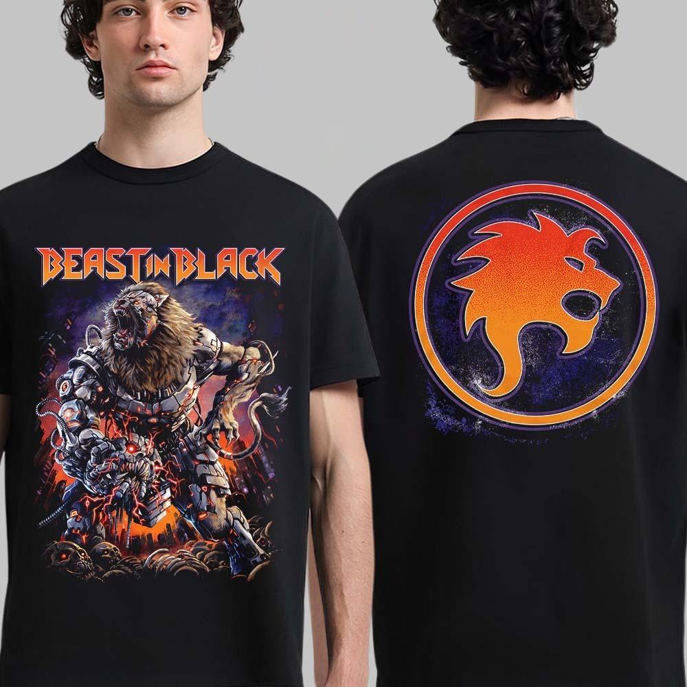 Beast In Black Evropské turné 2025 Merch Tričko Cyber Apocalypse Oboustranné tričko