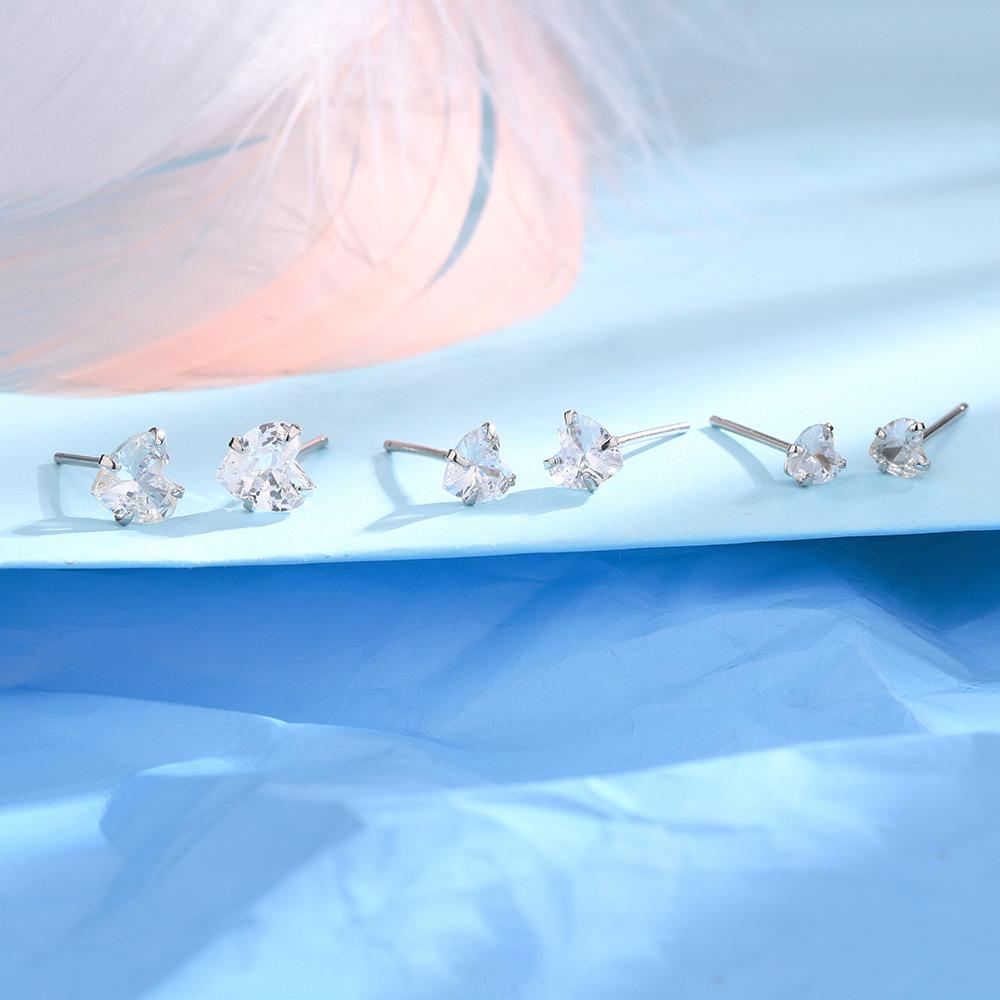 Shining Zircon Heart Stud Earrings, Sweet Girlish Mini Classic Love Earbone Studs, Sleep Free Peach Heart Earrings