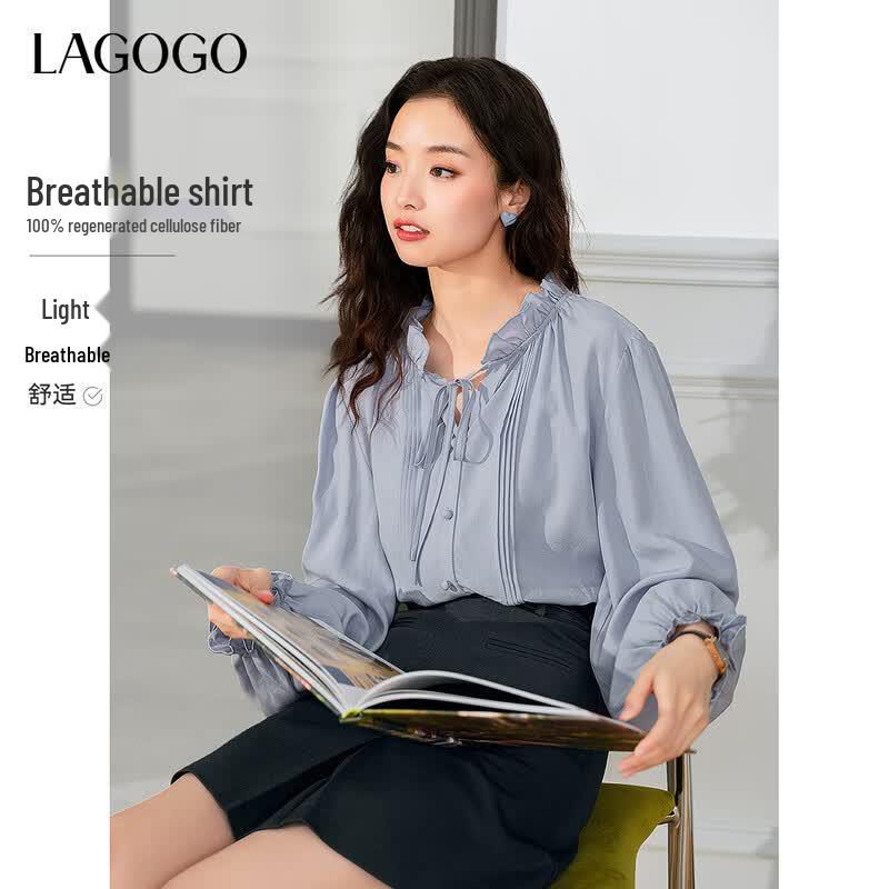 LAGOGO Women s Elegant Puff Sleeve Blouse M