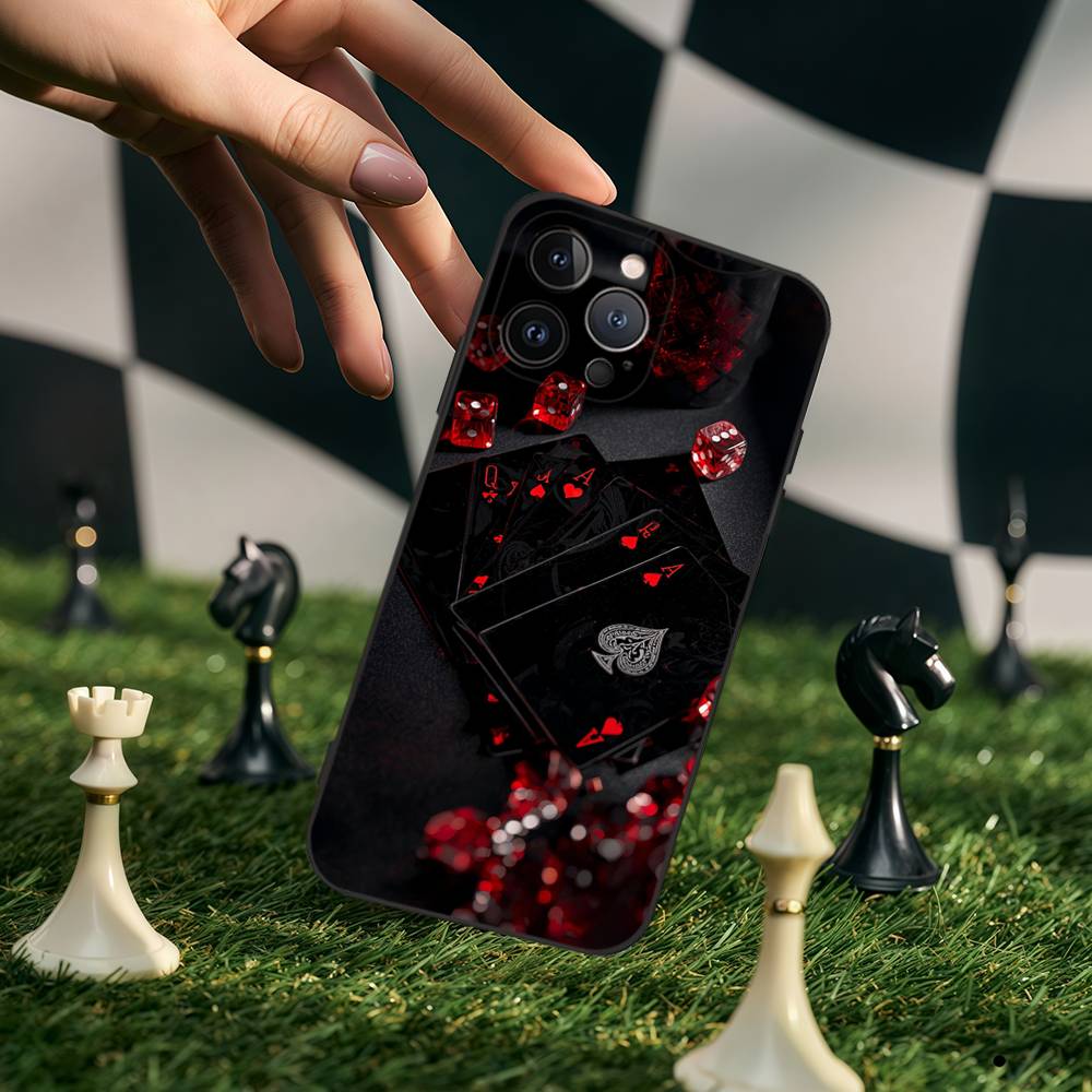 Playing Cards Phone Case For IPhone 17,16,15,14,13,12,11,Pro,Max,Plus,Soft Silicone Black Case
