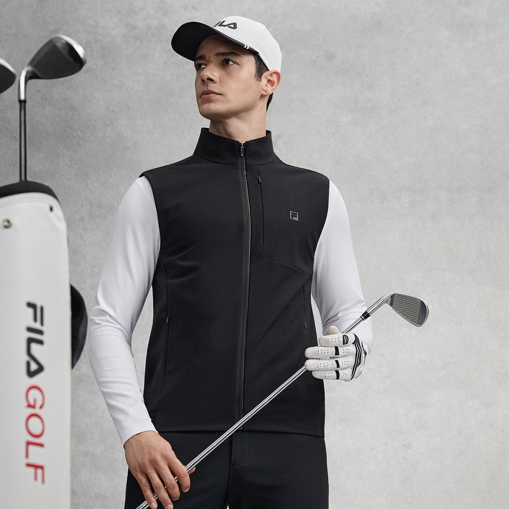 Fila Golf Series Simple Classic Basic Solid Color Sports Training Versatile Comfortable Vest Men Vest Deep-Black A11M615504FBK