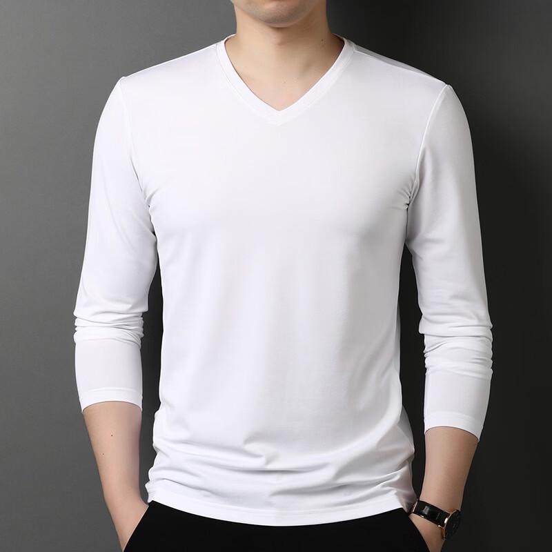 Hengyuanxiang Men's Silk Blend V-Neck Long-Sleeve T-Shirt