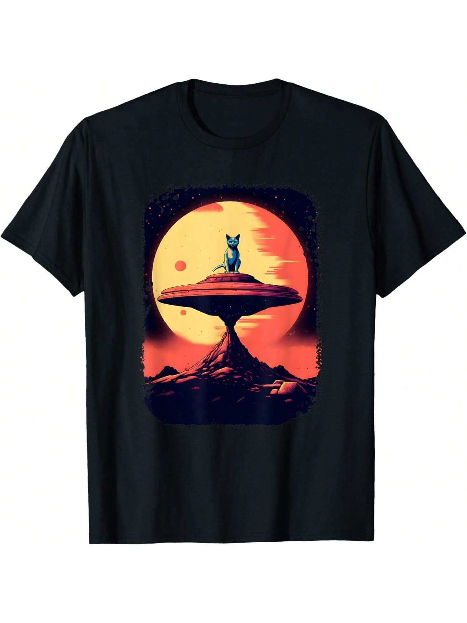 Alien UFO Funny Cat On Top Of A UFO Spaceship Space Galaxy T-Shirt S разноцветный