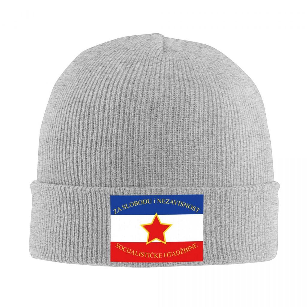 Sozialistische Jugoslawien Jugoslawische Flagge Warme Strickmütze Modische Mütze Herbst Winter Outdoor Mützen für Unisex Erwachsene