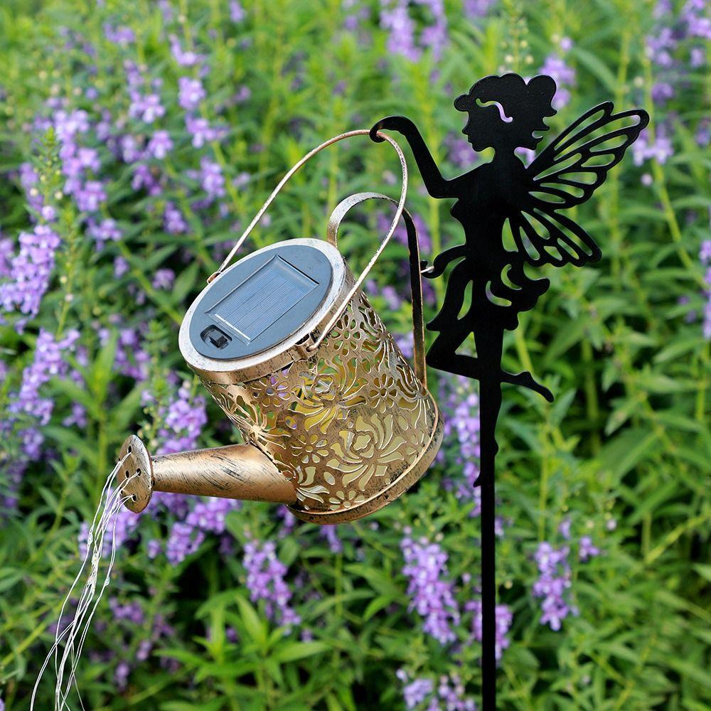 Solar Powered Solar Watering Can Lights Metal Construction String Lights Design Metal Kettle Lantern Waterfall Effect