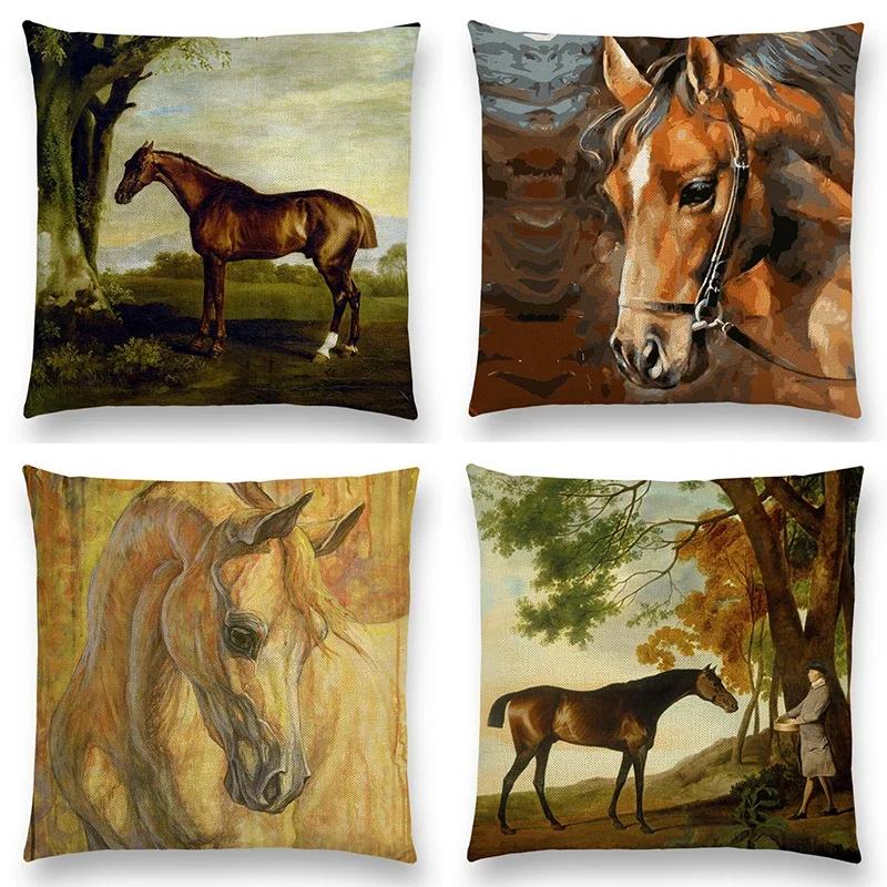 Horse Oil Painting Pillow Case Home Decor Vintage Cushion Cover for Sofa Car Linen Pillow Cover Home Decorative Drop Shipping