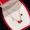 Yuhé Red Heart Necklace with Natural Pearl, Women's Light Luxury Style, Small Zodiac Horse Pendant Necklace