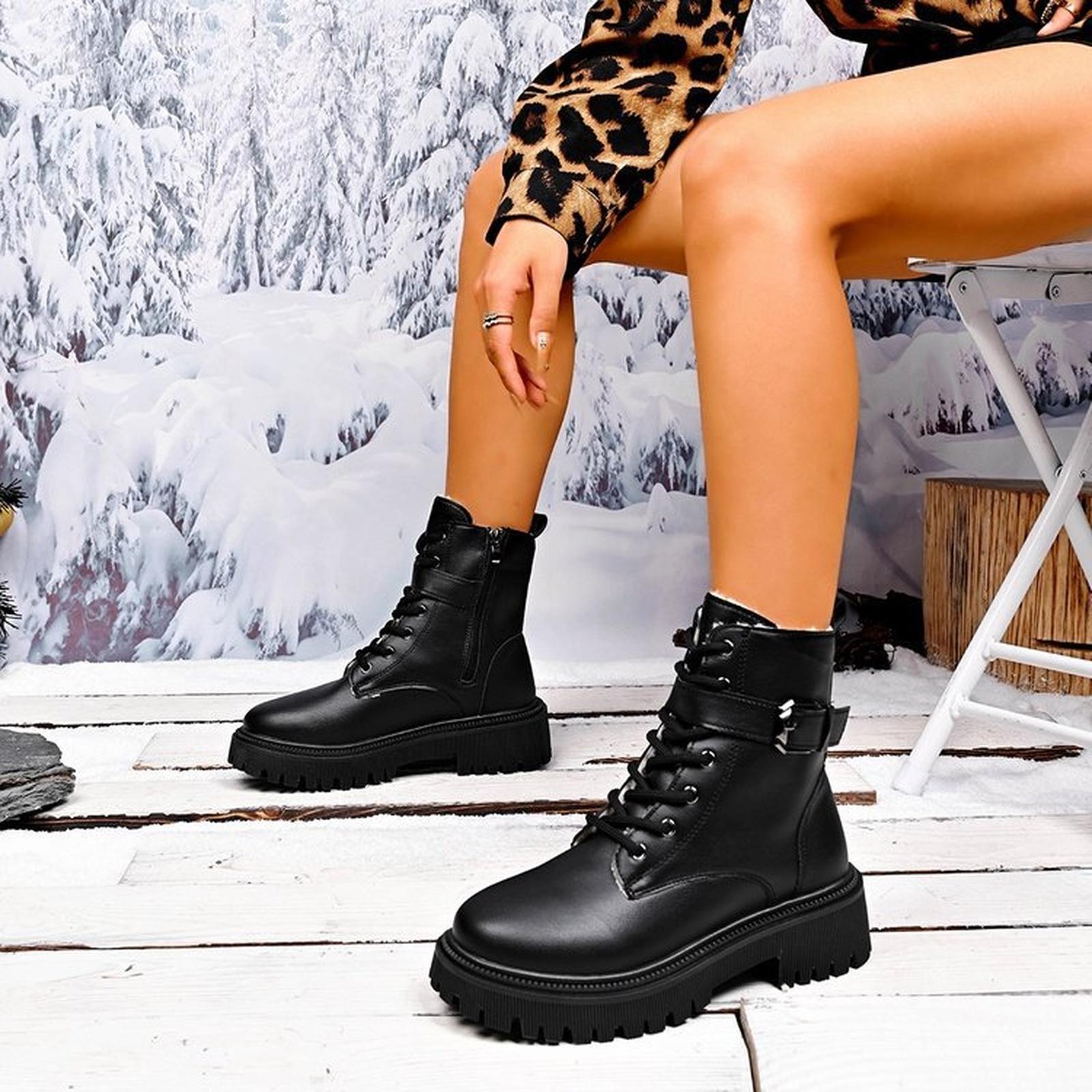 

Women s Boots for Women Booties Motorcycle Boots Fashion Buckle Goth Chunky Heel 40 чорний