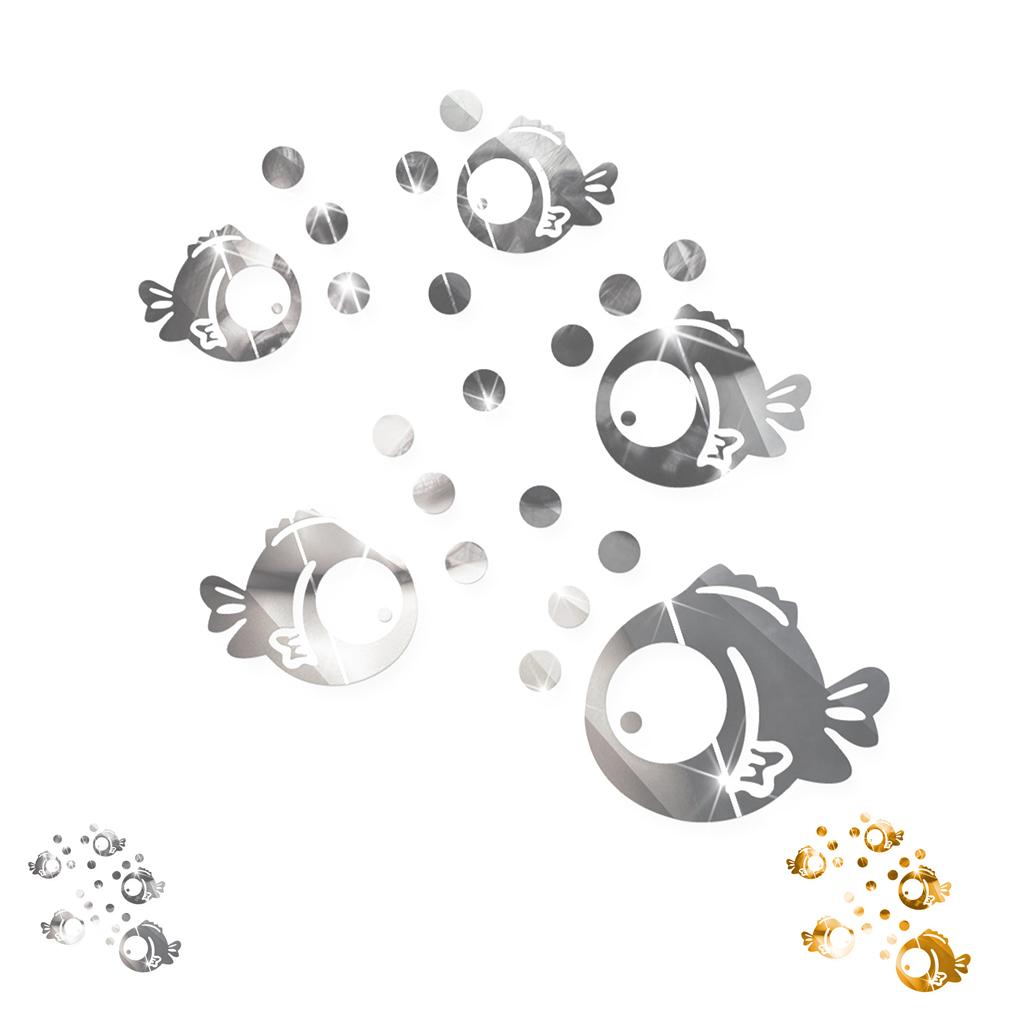3D Fish Wall Sticker Home Decor Art Mural DIY for Living Room Acrylic Crystal Bathroom Mirror Stickers, L, Silver