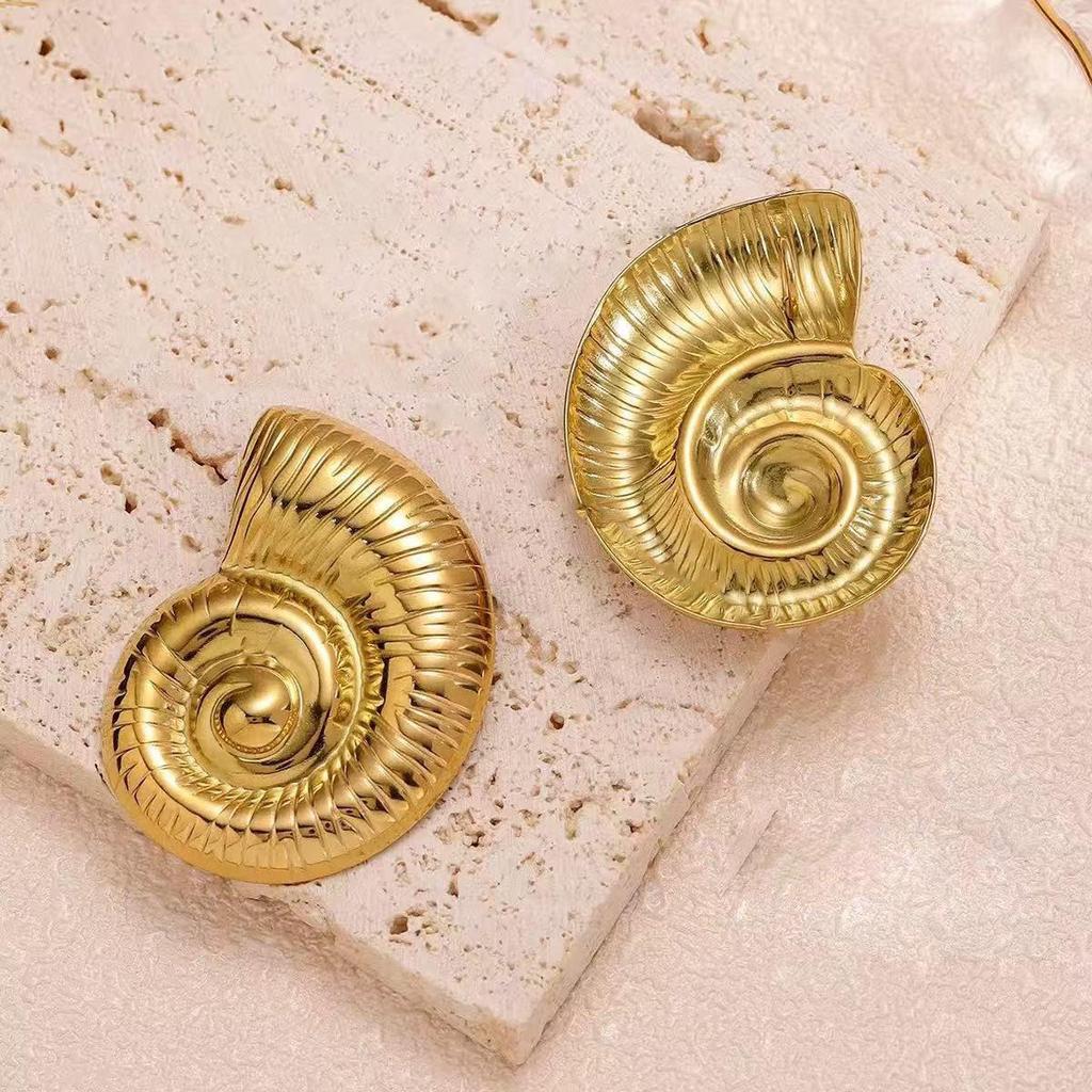 Retro Geometric 304 Stainless Steel Ear Studs with Concave-Convex Design