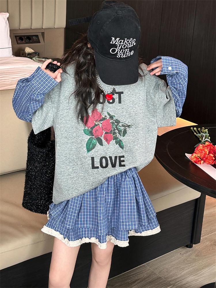 2025 Girls' Fashionable Autumn Two-Piece Set: Sweatshirt & Half Skirt