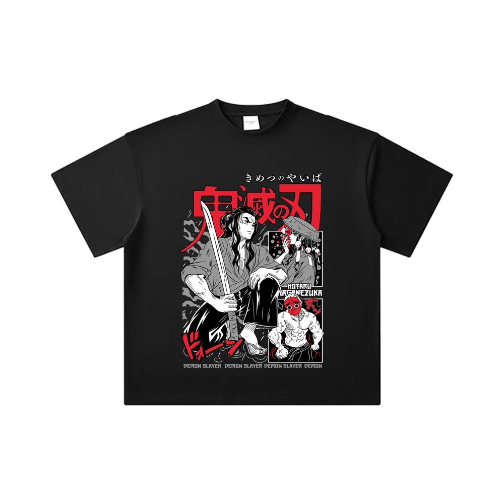 260 GSM Doppelgarn 32er Zählart 100% Baumwolle Demon Slayer V94 Haganezuka Druck Unisex Schweres Baumwoll-T-Shirt