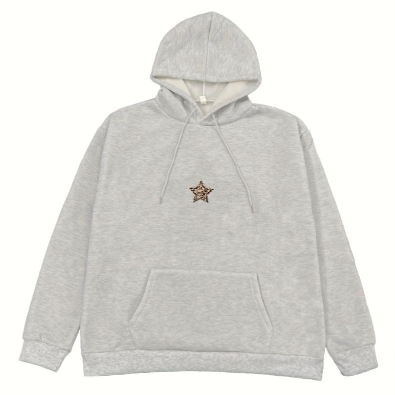Street Personality Leopard Print Pentagram Print Fashionable Pullover Drawstring Sports Style Hip-hop Casual Hoodie for Men and Women