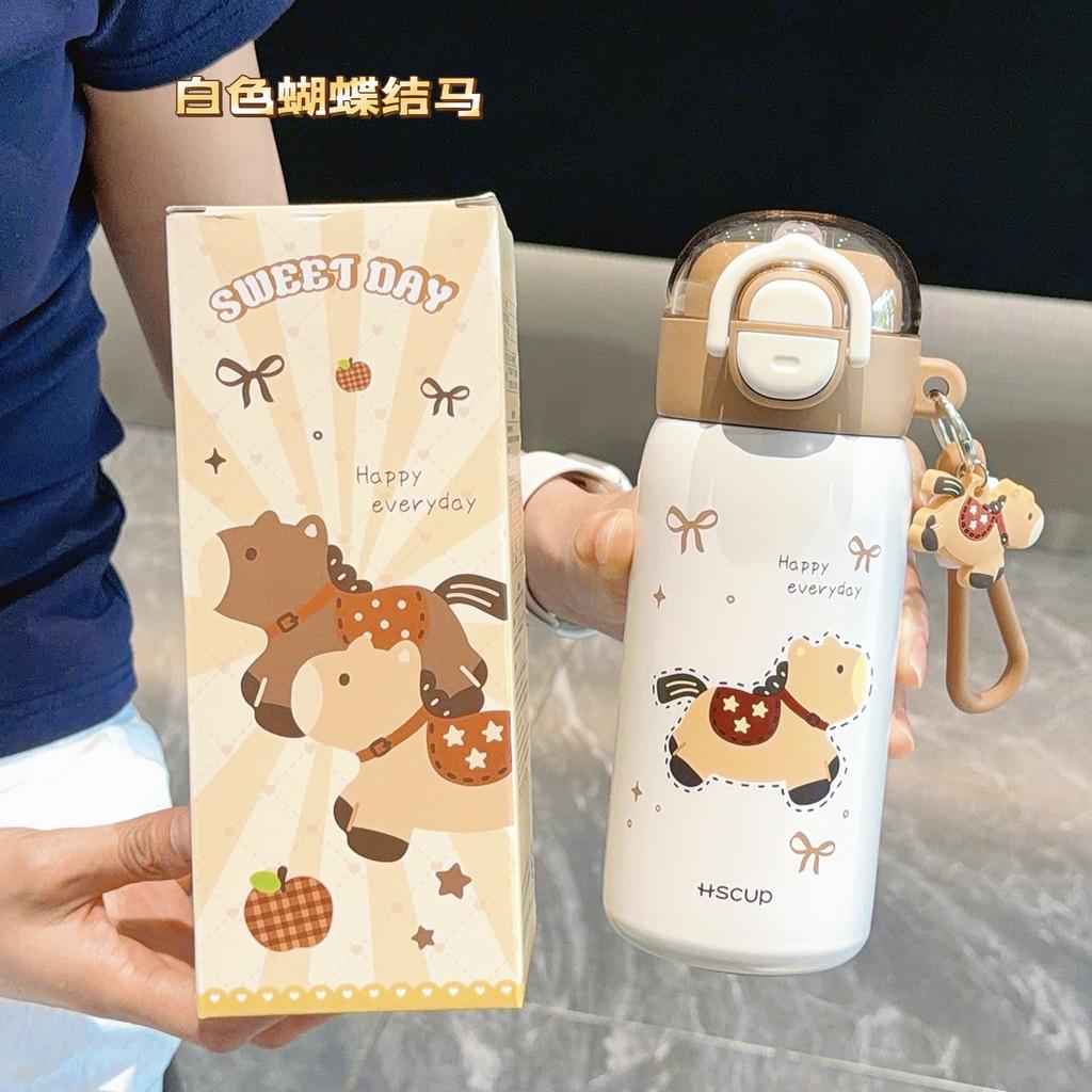 Thermos Cup Cute Straw Cup Student Cartoon Bouncing Portable Water Cup Stainless Steel Children's Cup