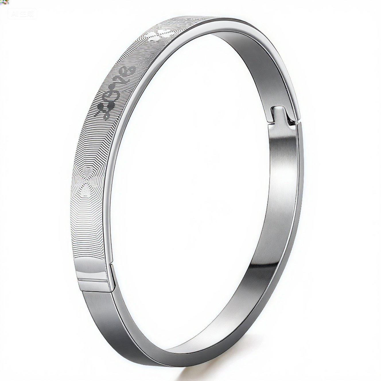 Titanium Steel Heartbeat Etched Couple Bracelet with Clasp