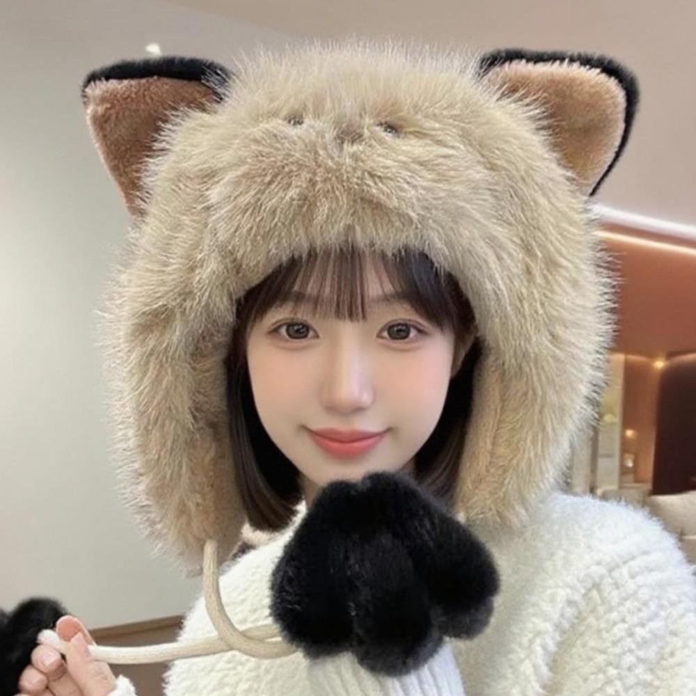Ear Protection Flap Plush Earflap Hat Cat Ear Windproof Winter Cap Kawaii Winter Hat  Women