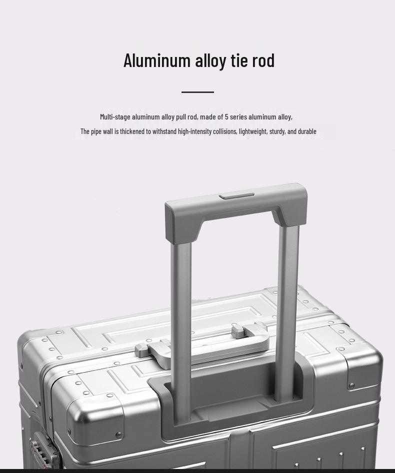 Aluminum-Magnesium Alloy Suitcase with Aluminum Frame, Universal Wheels, Combination Lock - 24" Carry-On for Students & Men's Business Travel.