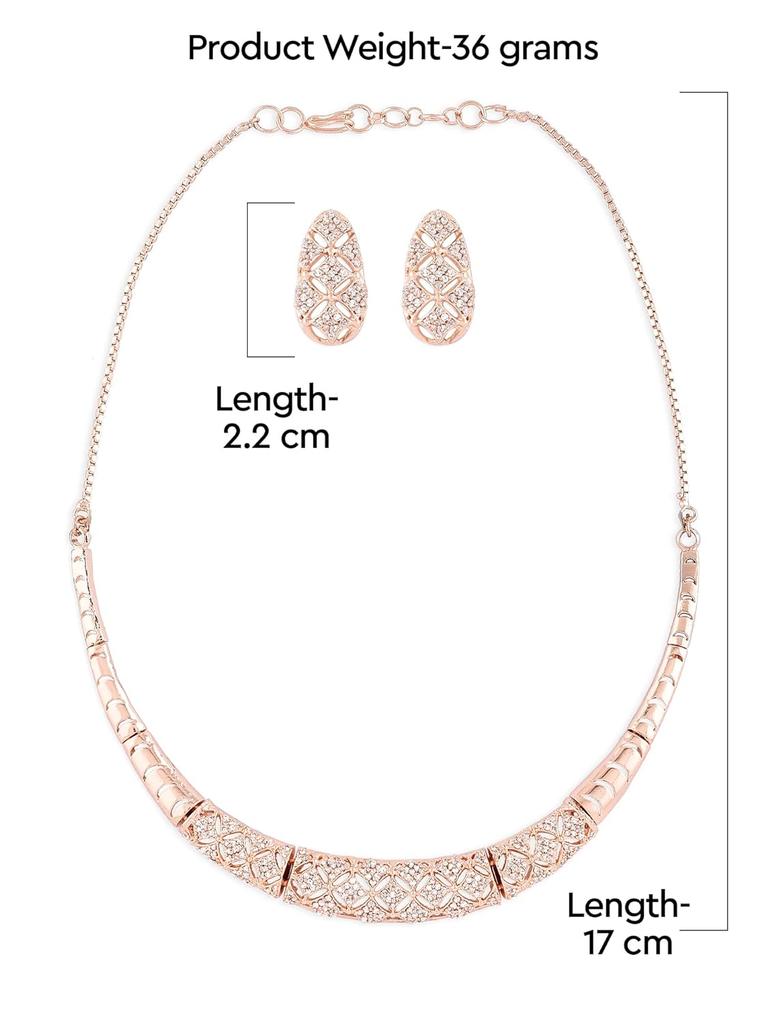 Rose Gold Cubic Zirconia Party Bling Necklace & Earring Set For Women-ZPFK15274