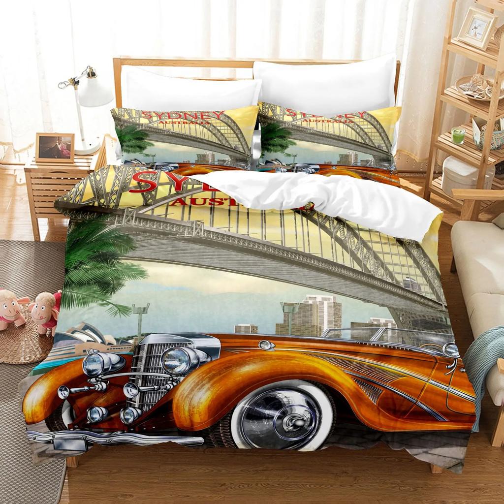 Comforter Retro Cars Bed Comforter Set 3D Print Super Cool Series Sports Cars Duvet& For Boy Men Teen Bedding Set Luxury