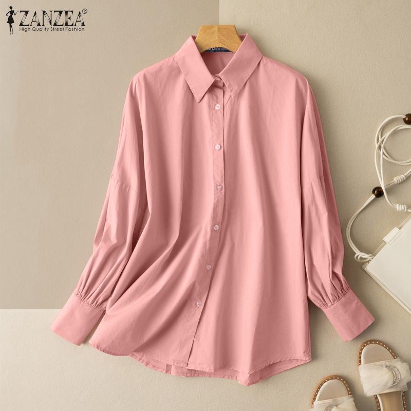 

ZANZEA Повседневный откидной воротник с длинным рукавом Женщины Блузки Рубашки