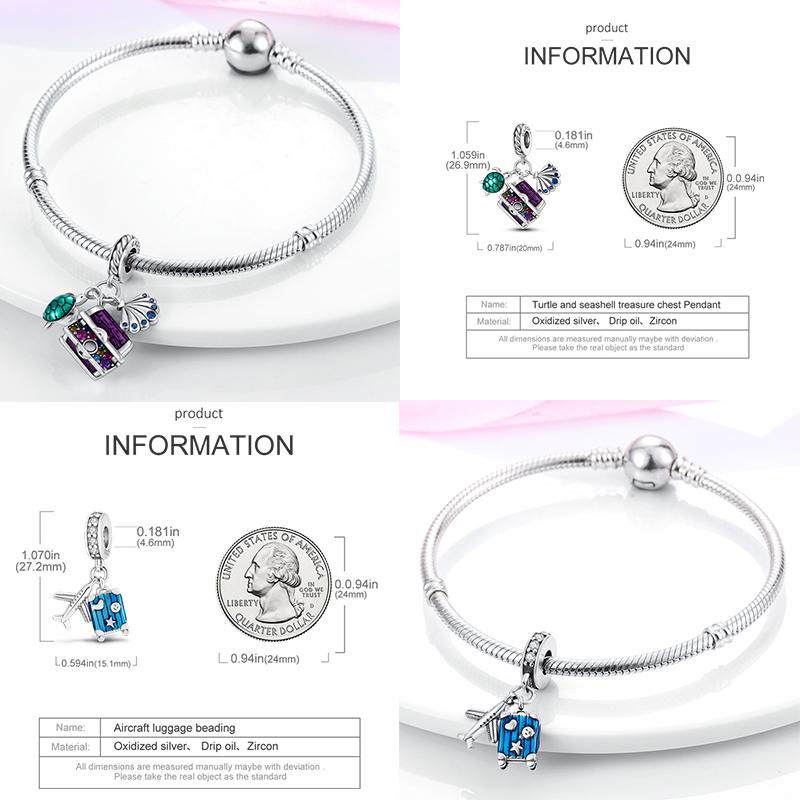 Copper Travel Suitcase Airplane Camera Pendant Fit Original Bracelet Charm Bead Necklace Diy Female Jewelry