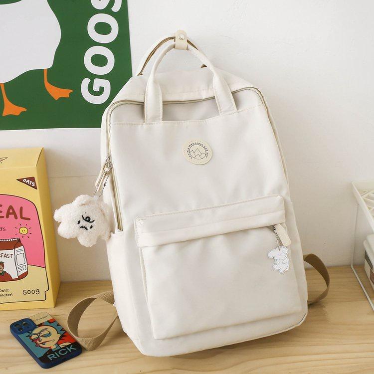 IELGY lady Korean version tide large-capacity portable backpack, solid color simple college student schoolbag белый