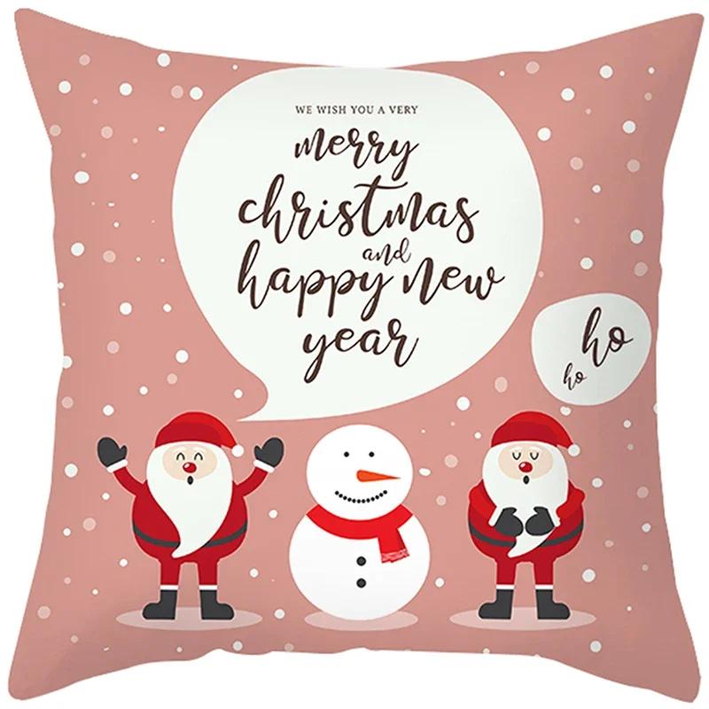 Merry Christmas Cushion Cover Santa Claus Elk Pillow Cover Living Room Sofa Home Room Decorations