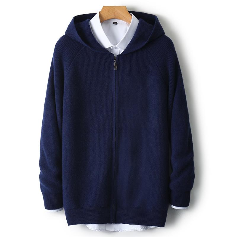 Autumn and Winter Men Wool Sweater Hooded Zipper Cardigan Thickened Knit Large-size Jacket Long Sleeved Sportswear Coat
