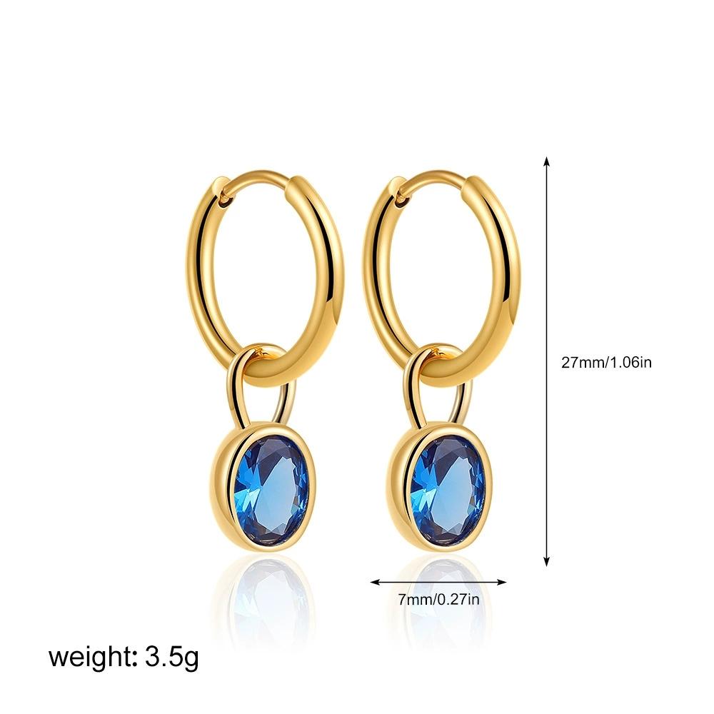 SSeesy Trendy High Quality PVD 18K Gold Plated Tarnish Free Oval Zircon Earrings Stainless Steel Party Engagement Gift
