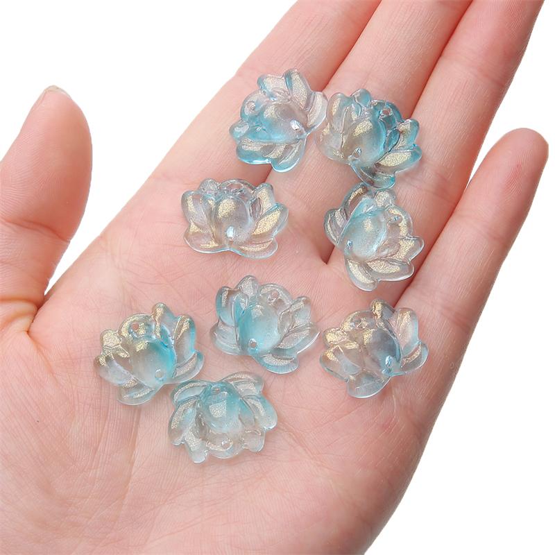 5Pcs Glass Double Hole Lotus Flower Beads Pendant Charm for Necklace Bracelet Earring DIY Jewelry Making