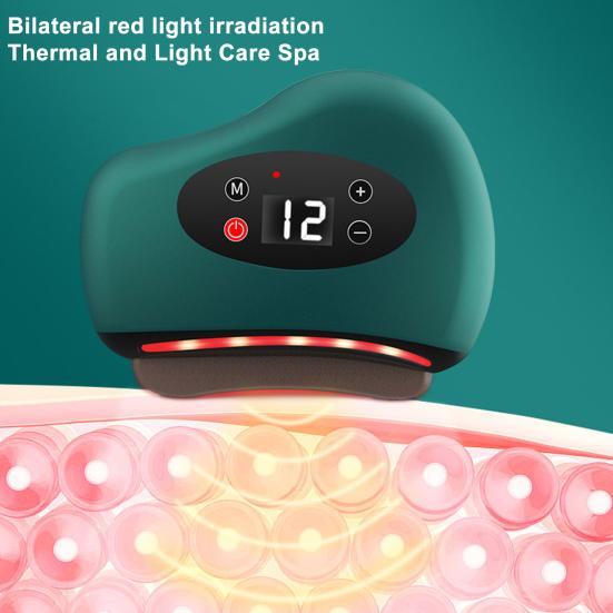 Electric Gua Sha Device 9/12 Vibration Levels Adjustable Heated Face Massager Red Light Therapy Facial Neck Arm Leg Body Guasha Tool with Heat