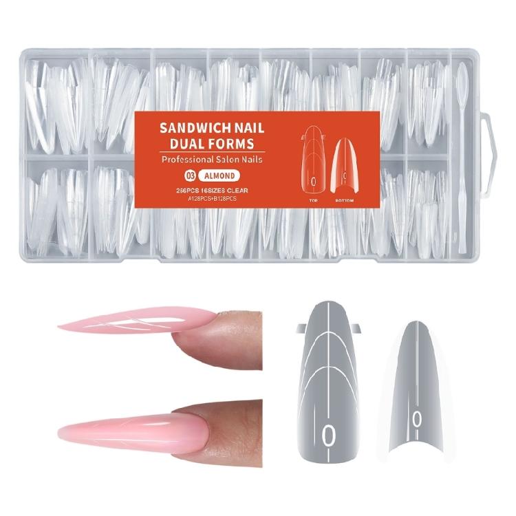 256Pcs Sandwich Plastic Nail Extension Forms Quick Easy No Paper Backing for Salon and Personal Styling