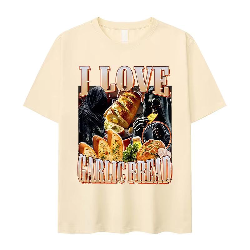 Funny Meme I Love Garlic Bread Skeleton Graphic Printed T Shirt Women Casual Short Sleeve T-shirts Summer Roundneck Clothing