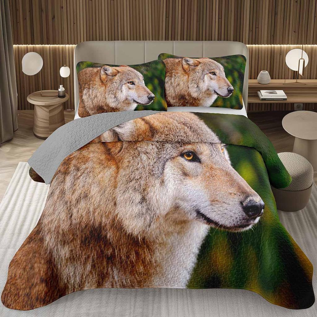 Wolf Bedspreads For Boys Teens Men Wild Safari Animal Coverlet Twin King Reversible Grey Bedding Set Wildlife Quilted Bedspread