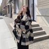 Black and White Plaid Women's Coat Winter, Padded Liner Thickened Woolen Coat Medium and Long