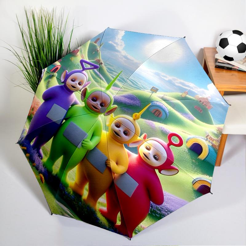 Tele-tubbies Celebration Umbrella Folding Umbrella, Automatic Umbrella 8-Frame for Travel, Camping Use Gift for Halloween Christmas