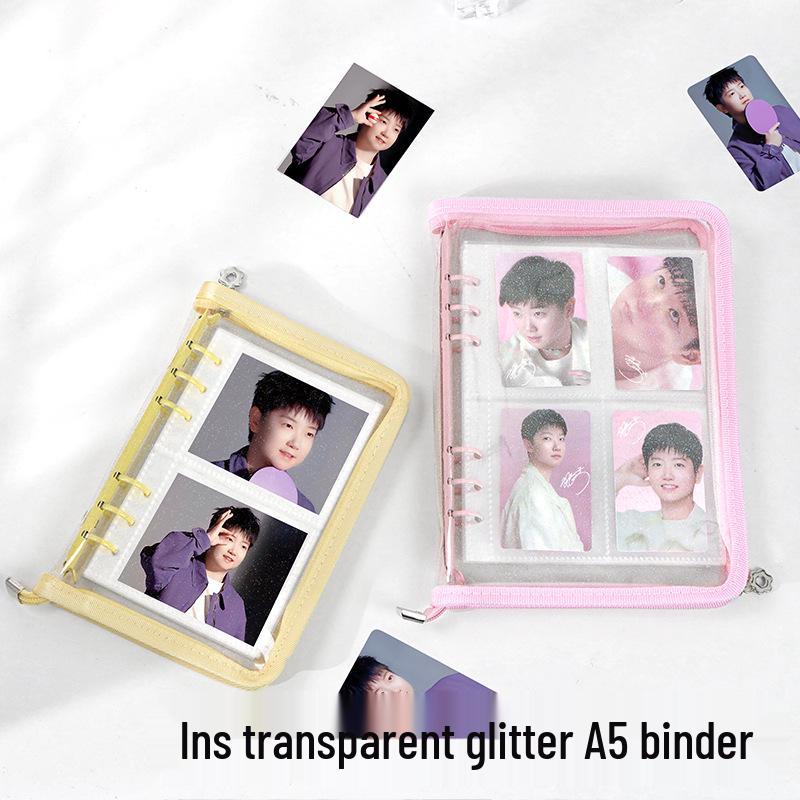A5 Transparent PVC Ring Binder Notebook Planner, 6-Hole Photo Album with Removable Cover (A6 Compatible)