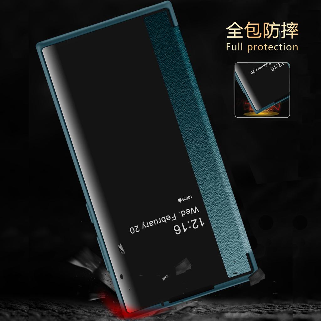 Applicable To Samsung S25Ultra Mobile Phone Case Plain Leather S24 Clamshell Leather Case Note20 Side Window Anti-drop Protective Case A52