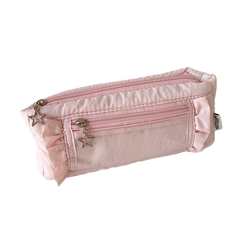 Ruffled Edge Ruffled Pencil Case Star Zipper Pencil Pouch Korean Ruffled Stationery Bag Office