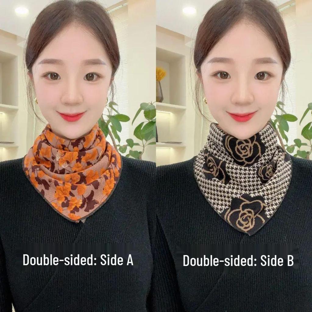 Double-Sided Triangle Scarf: Australian Wool, Cotton, Silk - Warm Neck Warmer for Spring, Autumn, Winter
