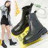 Women's Front Zipper Fashion Boots Round Head Square Heel Waterproof Platform Womens Shoes Retro Middle Follow Solid Color 2024